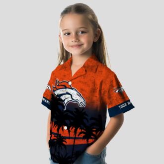 Custom Denver Broncos Summer Hawaiian Shirt, Orange & Black Sunset Tropical Beachwear