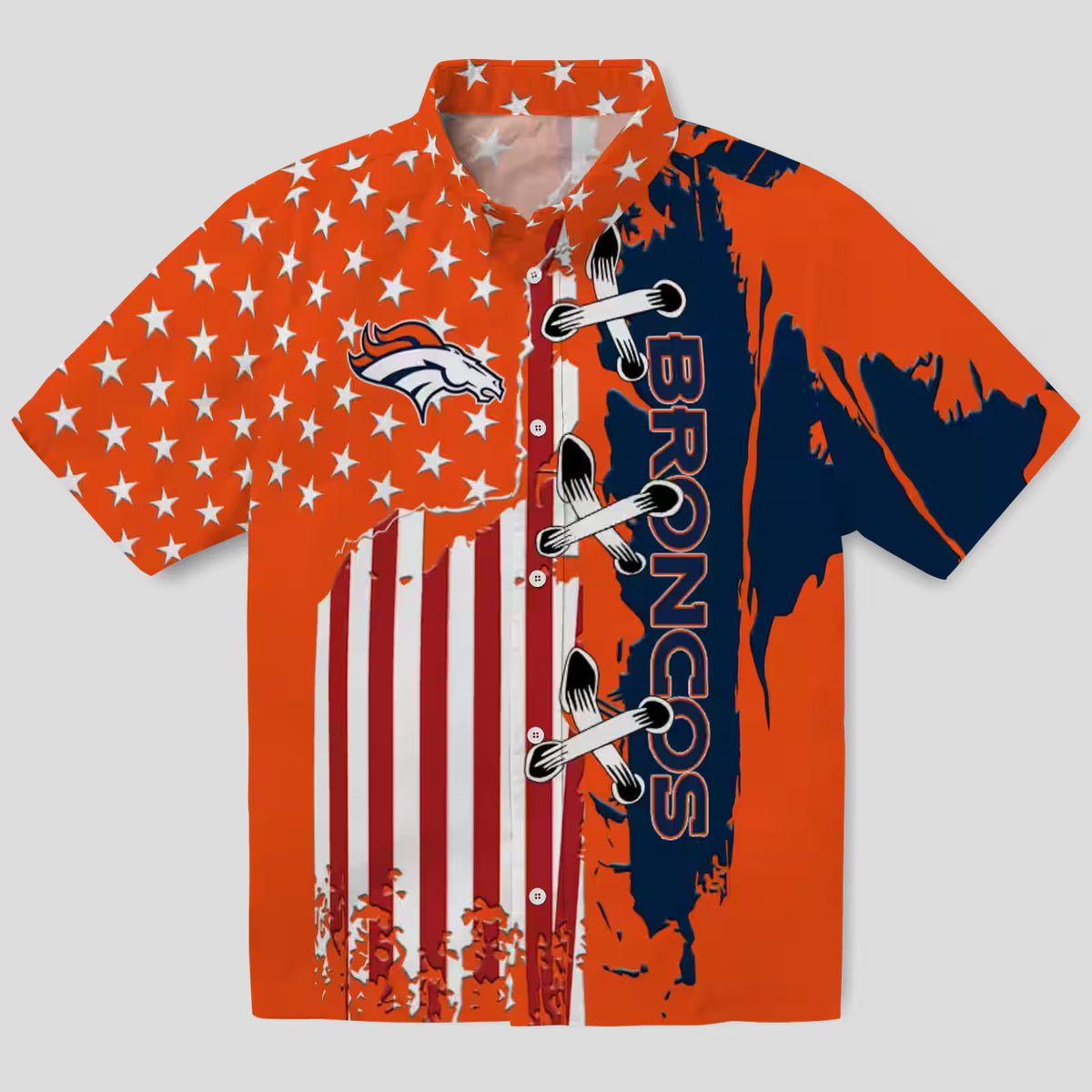 Denver Broncos Aloha Hawaiian Shirt, NFL Orange Stitched Flag Summer Beachwear