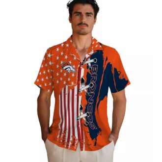 Denver Broncos Aloha Hawaiian Shirt, NFL Orange Stitched Flag Summer Beachwear
