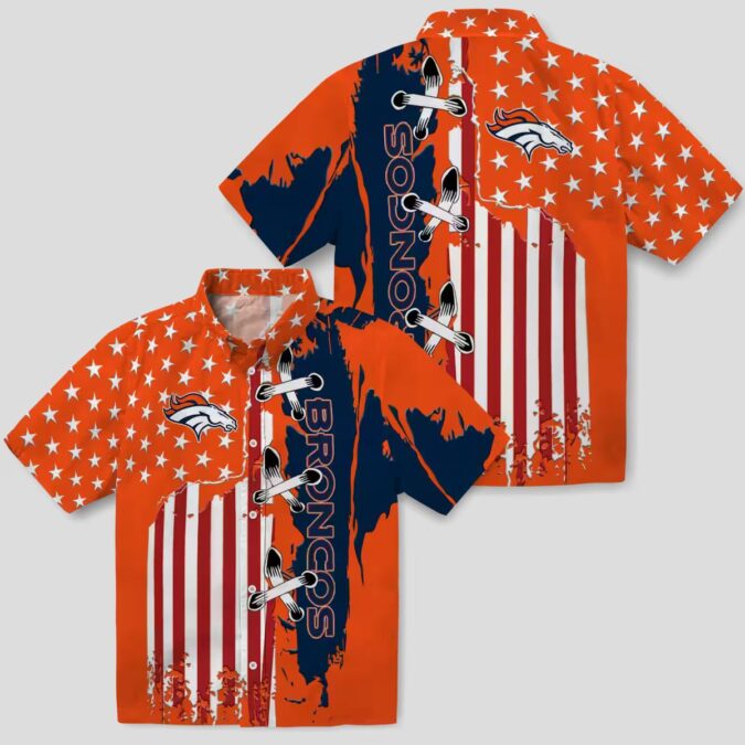 Denver Broncos Aloha Hawaiian Shirt, NFL Orange Stitched Flag Summer Beachwear