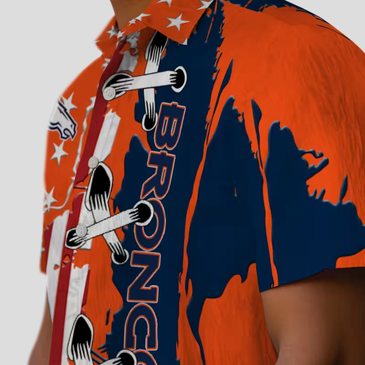 Denver Broncos Aloha Hawaiian Shirt, NFL Orange Stitched Flag Summer Beachwear