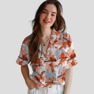 Denver Broncos Beach Sumnmer Hawaiian Shirt, Orange White Tropical Summer Shirt