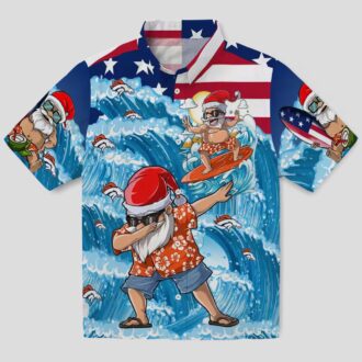 Denver Broncos Christmas Hawaiian Shirt, NFL Surfing Santa Blue Holiday Shirt