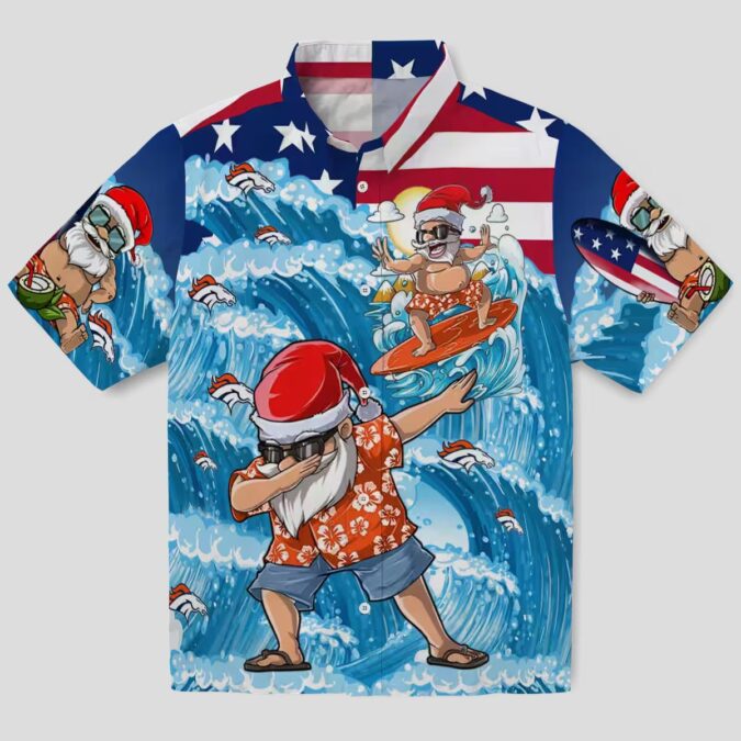 Denver Broncos Christmas Hawaiian Shirt, NFL Surfing Santa Blue Holiday Shirt