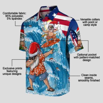 Denver Broncos Christmas Hawaiian Shirt, NFL Surfing Santa Blue Holiday Shirt