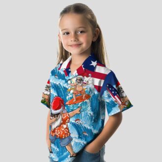 Denver Broncos Christmas Hawaiian Shirt, NFL Surfing Santa Blue Holiday Shirt
