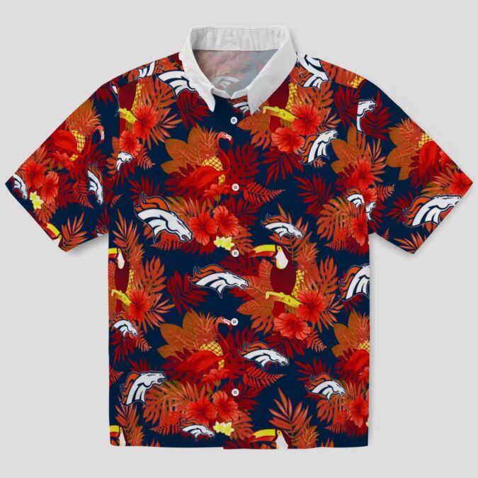 Denver Broncos Floral Hawaiian Shirt, Orange Red Toucan NFL Fan Apparel