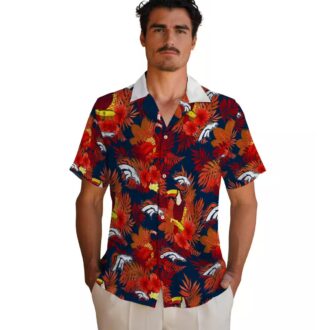 Denver Broncos Floral Hawaiian Shirt, Orange Red Toucan NFL Fan Apparel