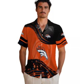 Denver Broncos Hawaiian Shirt - Orange Black Tropical NFL Football Wave Design