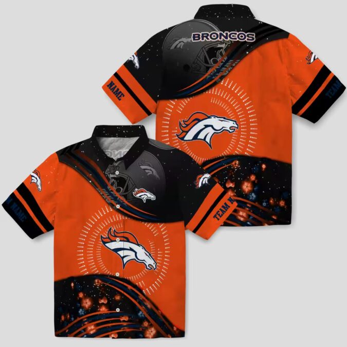 Denver Broncos Hawaiian Shirt - Orange Black Tropical NFL Football Wave Design