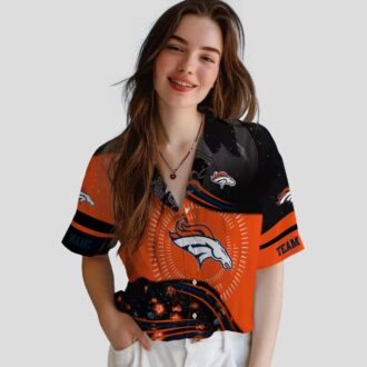 Denver Broncos Hawaiian Shirt - Orange Black Tropical NFL Football Wave Design
