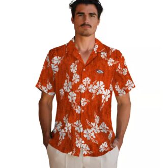 Denver Broncos Hibiscus Clusters Hawaiian Shirt, Tropical Orange Football Button Up