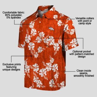 Denver Broncos Hibiscus Clusters Hawaiian Shirt, Tropical Orange Football Button Up