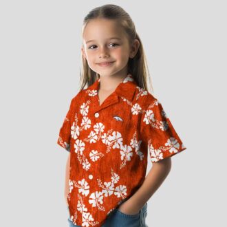 Denver Broncos Hibiscus Clusters Hawaiian Shirt, Tropical Orange Football Button Up