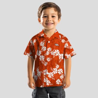 Denver Broncos Hibiscus Clusters Hawaiian Shirt, Tropical Orange Football Button Up