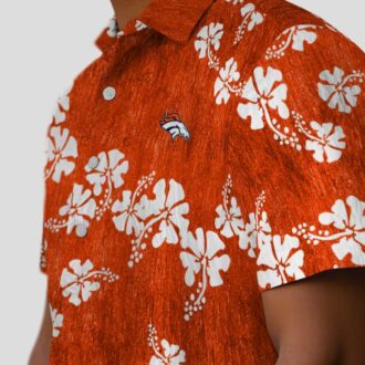 Denver Broncos Hibiscus Clusters Hawaiian Shirt, Tropical Orange Football Button Up