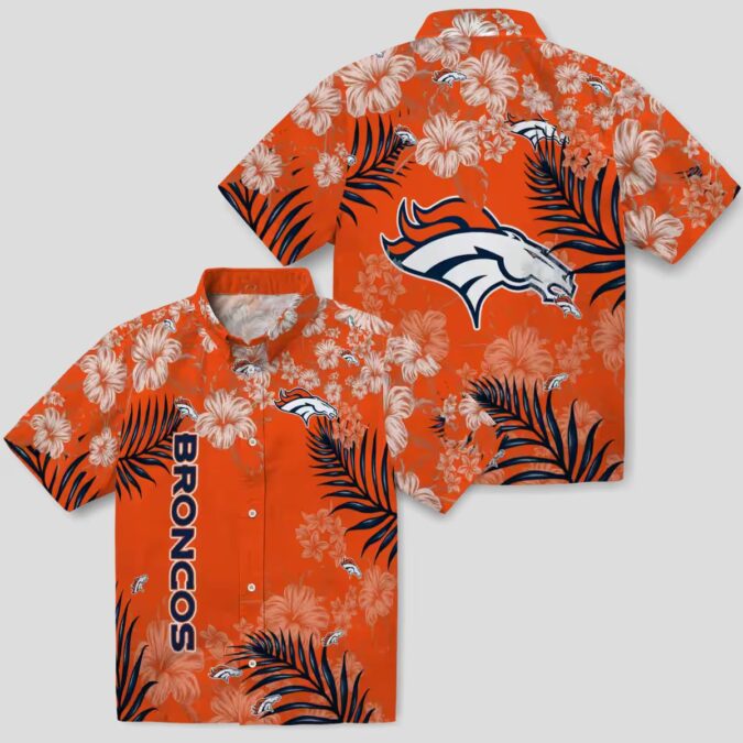 Denver Broncos Hibiscus Print Shirt, Floral Orange NFL Fan Apparel