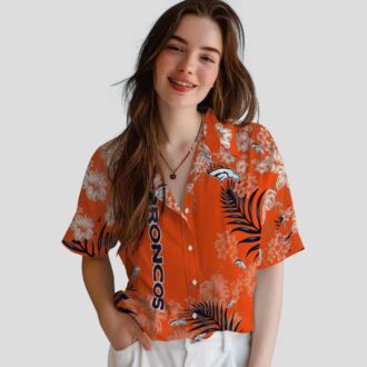 Denver Broncos Hibiscus Print Shirt, Floral Orange NFL Fan Apparel