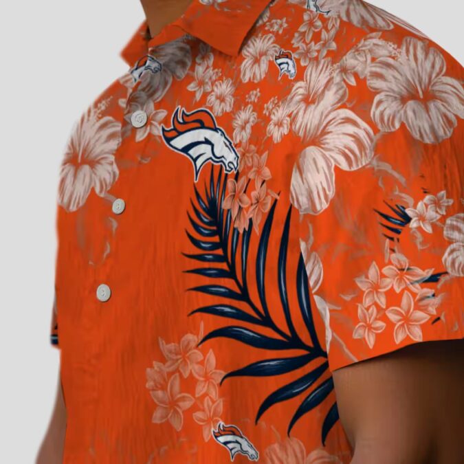 Denver Broncos Hibiscus Print Shirt, Floral Orange NFL Fan Apparel