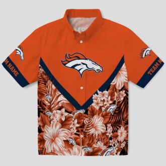Denver Broncos Orange Floral Hawaiian Shirt, Chevron Aloha Beach Shirt for NFL Fans