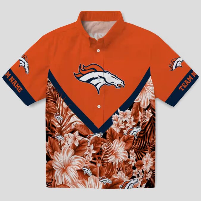 Denver Broncos Orange Floral Hawaiian Shirt, Chevron Aloha Beach Shirt for NFL Fans