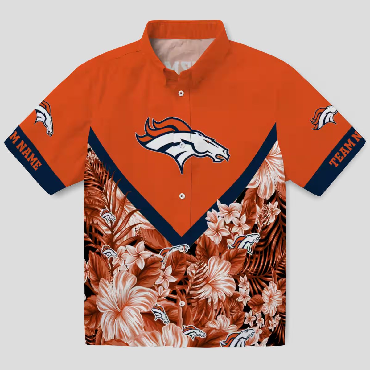 Denver Broncos Orange Floral Hawaiian Shirt, Chevron Aloha Beach Shirt for NFL Fans