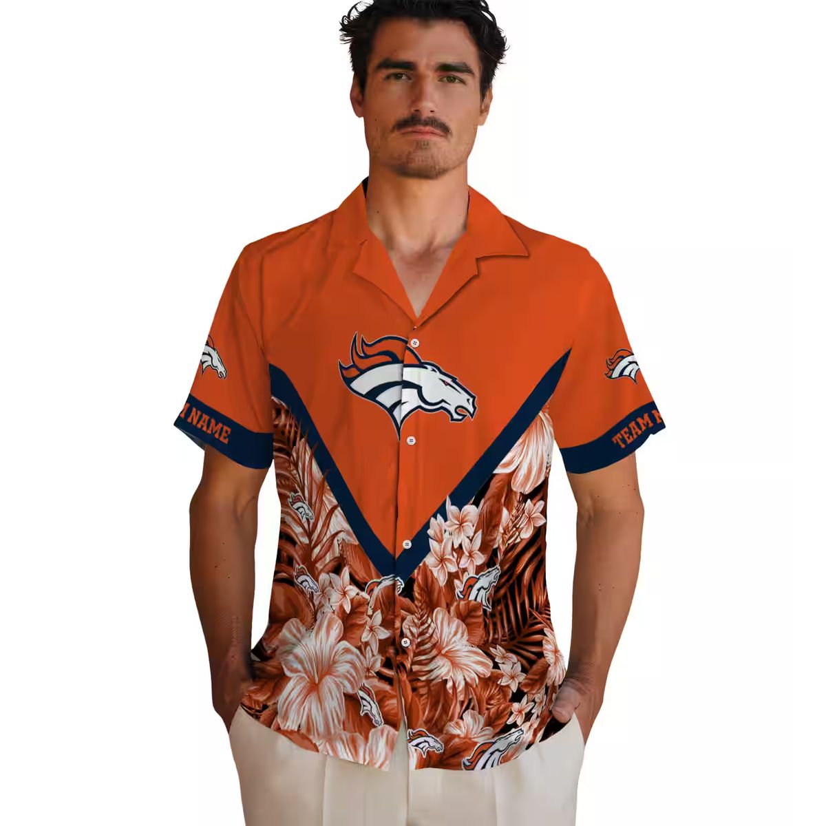 Denver Broncos Orange Floral Hawaiian Shirt, Chevron Aloha Beach Shirt for NFL Fans