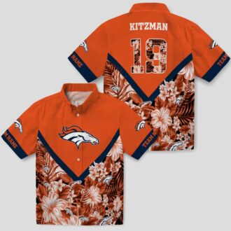 Denver Broncos Orange Floral Hawaiian Shirt, Chevron Aloha Beach Shirt for NFL Fans