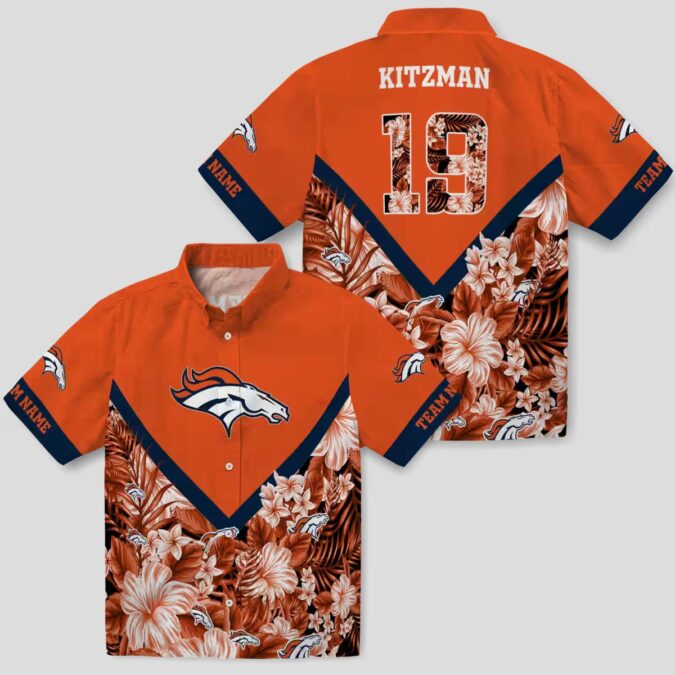 Denver Broncos Orange Floral Hawaiian Shirt, Chevron Aloha Beach Shirt for NFL Fans