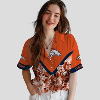 Denver Broncos Orange Floral Hawaiian Shirt, Chevron Aloha Beach Shirt for NFL Fans