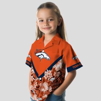 Denver Broncos Orange Floral Hawaiian Shirt, Chevron Aloha Beach Shirt for NFL Fans