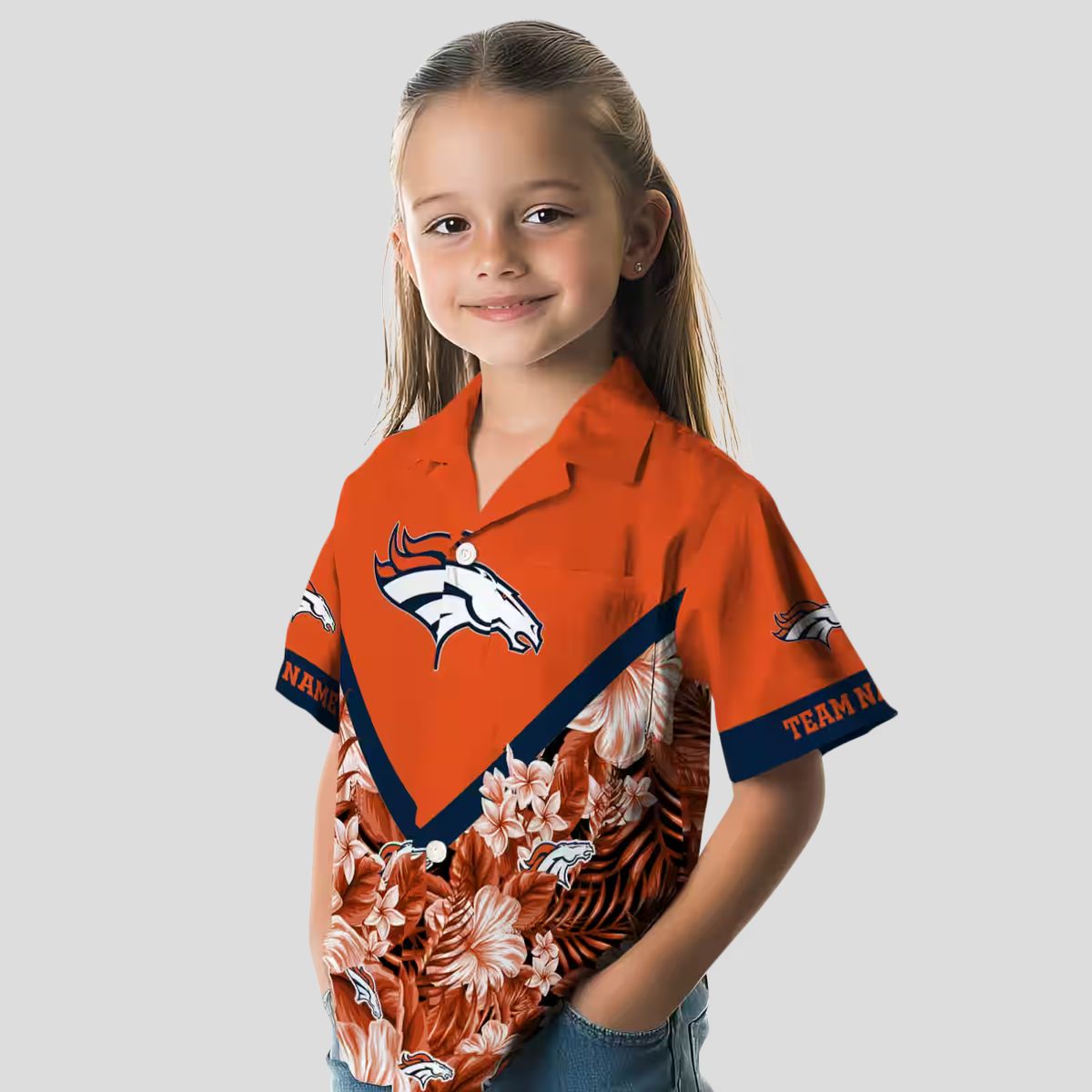 Denver Broncos Orange Floral Hawaiian Shirt, Chevron Aloha Beach Shirt for NFL Fans