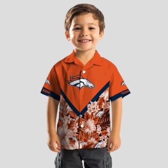 Denver Broncos Orange Floral Hawaiian Shirt, Chevron Aloha Beach Shirt for NFL Fans