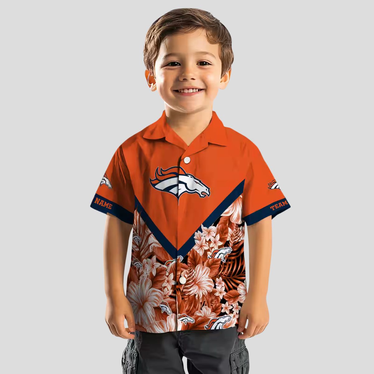 Denver Broncos Orange Floral Hawaiian Shirt, Chevron Aloha Beach Shirt for NFL Fans