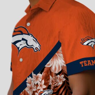 Denver Broncos Orange Floral Hawaiian Shirt, Chevron Aloha Beach Shirt for NFL Fans