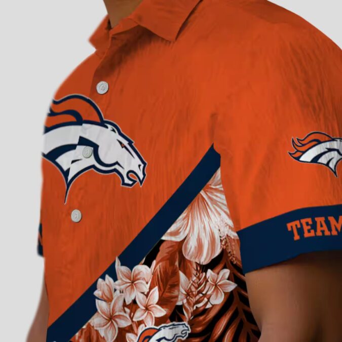 Denver Broncos Orange Floral Hawaiian Shirt, Chevron Aloha Beach Shirt for NFL Fans