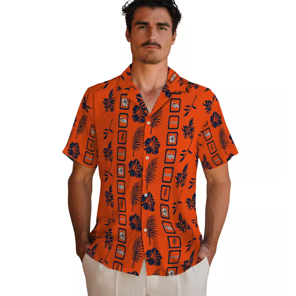 Denver Broncos Orange Hawaiian Shirt, Framed Floral Tropical NFL Fan Apparel