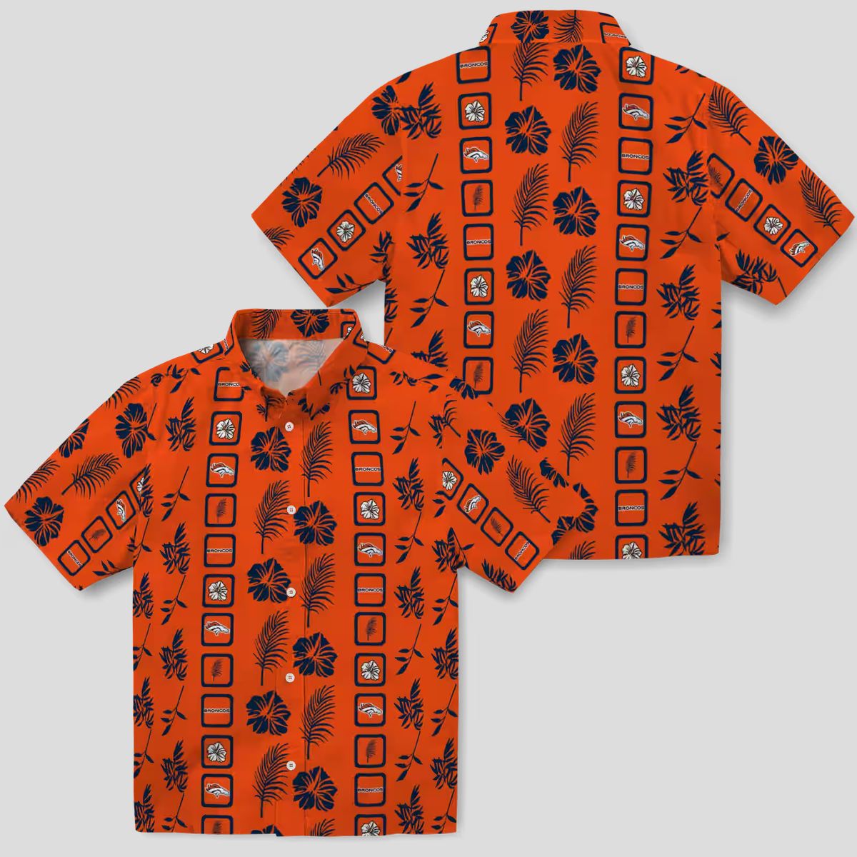 Denver Broncos Orange Hawaiian Shirt, Framed Floral Tropical NFL Fan Apparel