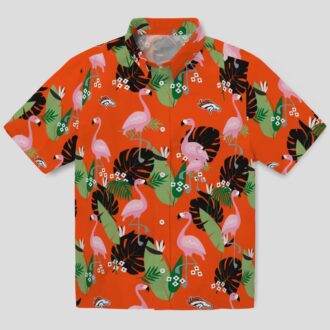 Denver Broncos Summer Hawaiian Shirt, Orange Palm Leaf Flamingo NFL Shirt