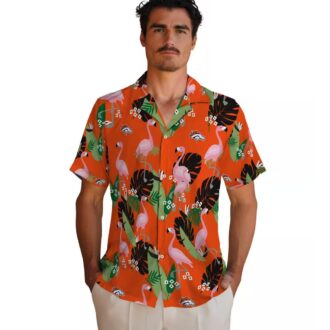 Denver Broncos Summer Hawaiian Shirt, Orange Palm Leaf Flamingo NFL Shirt