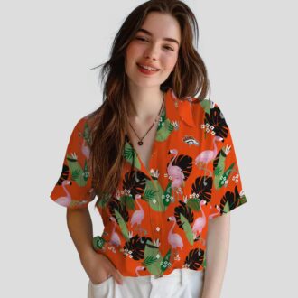 Denver Broncos Summer Hawaiian Shirt, Orange Palm Leaf Flamingo NFL Shirt