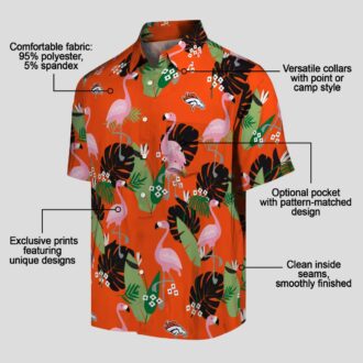 Denver Broncos Summer Hawaiian Shirt, Orange Palm Leaf Flamingo NFL Shirt