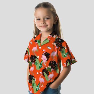 Denver Broncos Summer Hawaiian Shirt, Orange Palm Leaf Flamingo NFL Shirt