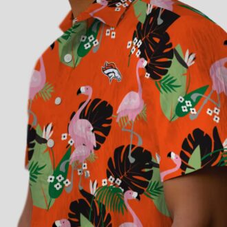 Denver Broncos Summer Hawaiian Shirt, Orange Palm Leaf Flamingo NFL Shirt