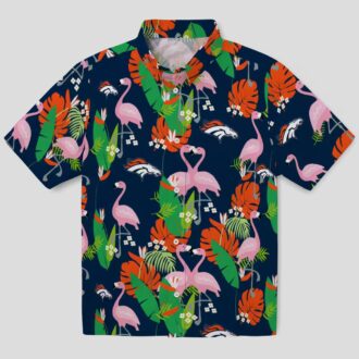 Denver Broncos Tropical Button Up Shirt, Orange Green Flamingo Hawaiian Shirt