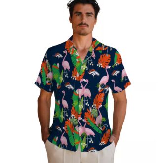 Denver Broncos Tropical Button Up Shirt, Orange Green Flamingo Hawaiian Shirt