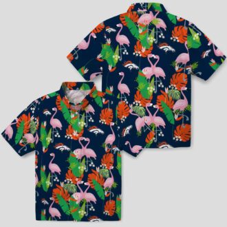 Denver Broncos Tropical Button Up Shirt, Orange Green Flamingo Hawaiian Shirt