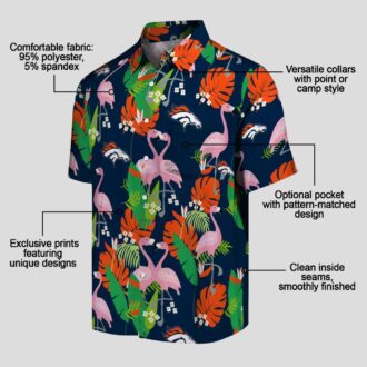 Denver Broncos Tropical Button Up Shirt, Orange Green Flamingo Hawaiian Shirt