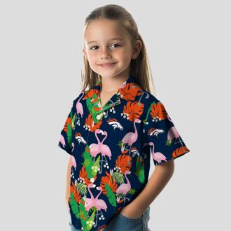 Denver Broncos Tropical Button Up Shirt, Orange Green Flamingo Hawaiian Shirt