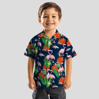 Denver Broncos Tropical Button Up Shirt, Orange Green Flamingo Hawaiian Shirt